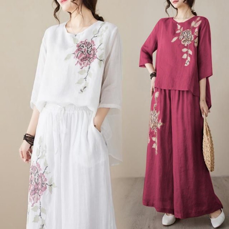 Linen Pant Wide - Linen Cotton Two Piece Set Women