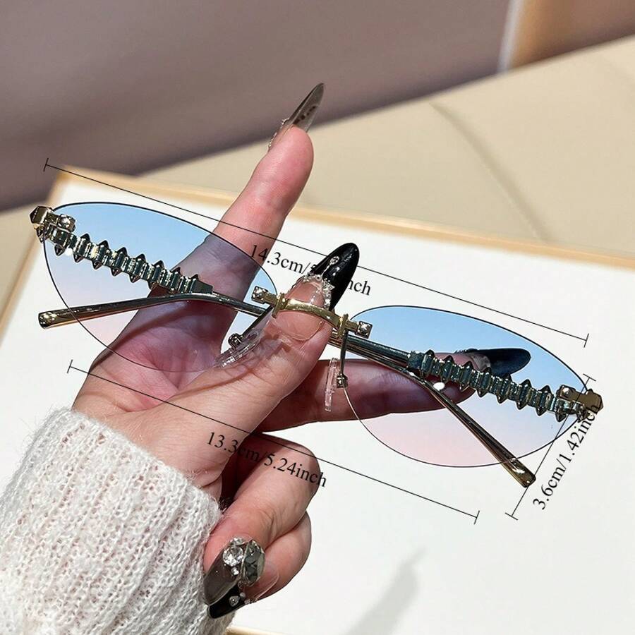 Sunglasses Cat Eye - INS Metal Rivet Frameless Cat-Eye Fashion