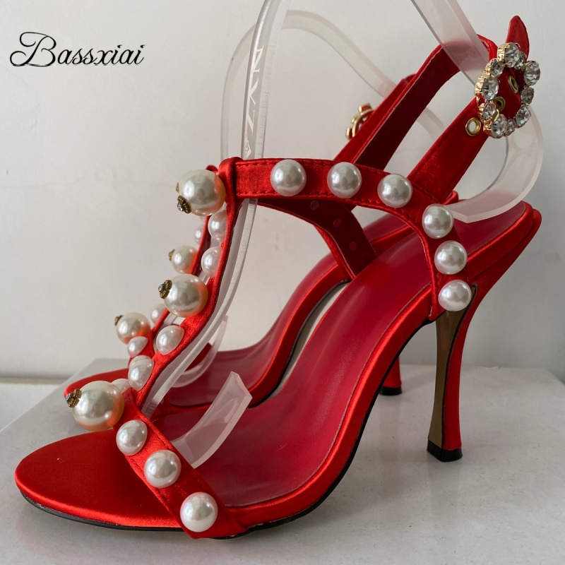 Pearl Bead Decor T-Strap Stile - Sandal Strappy Heeled ulasan dan harga