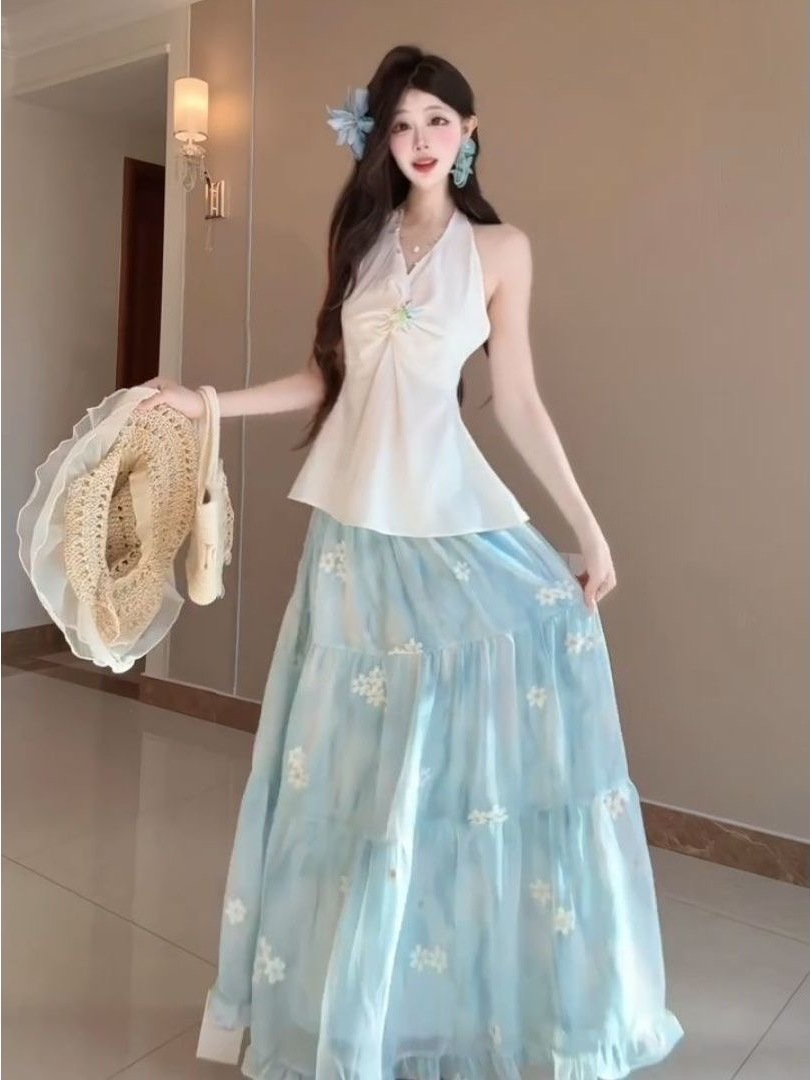 French Riviera Vacation Style  - Midi Skirt Floral ulasan dan harga