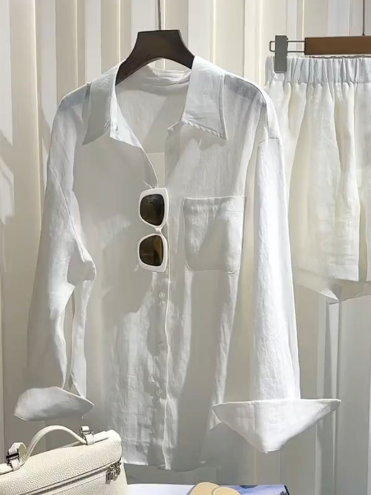 Summer Women's Linen Shirt Set - Linen Pant Wide ulasan dan harga