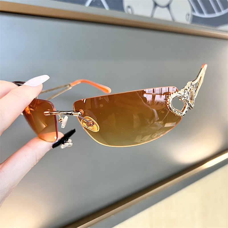 New Oval Cat Eye Frameless Mer - Sunglasses Cat Eye ulasan dan harga