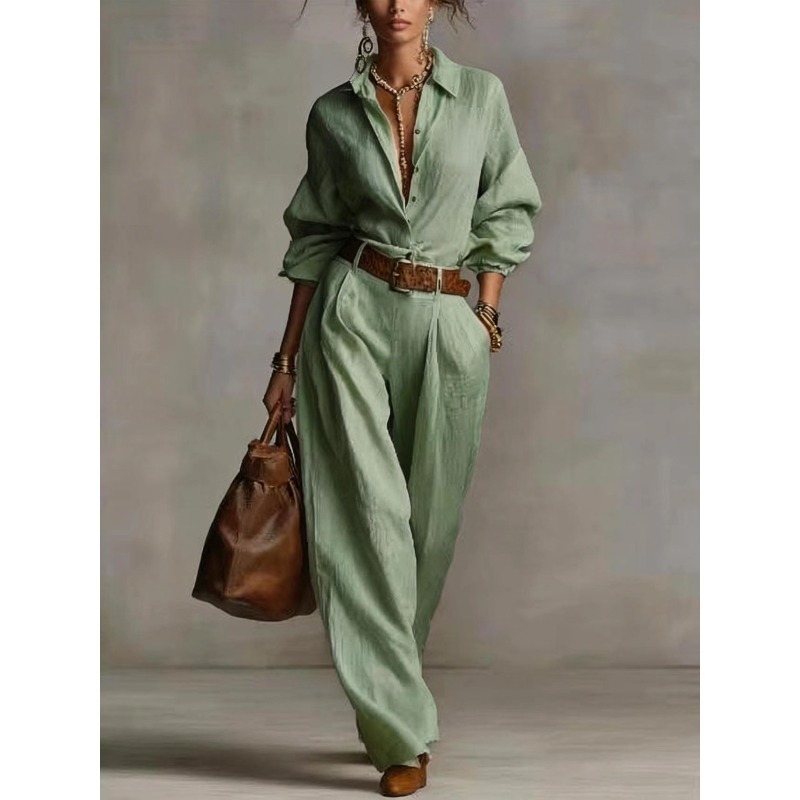 Spring Summer Temperament Soli - Linen Pant Wide ulasan dan harga