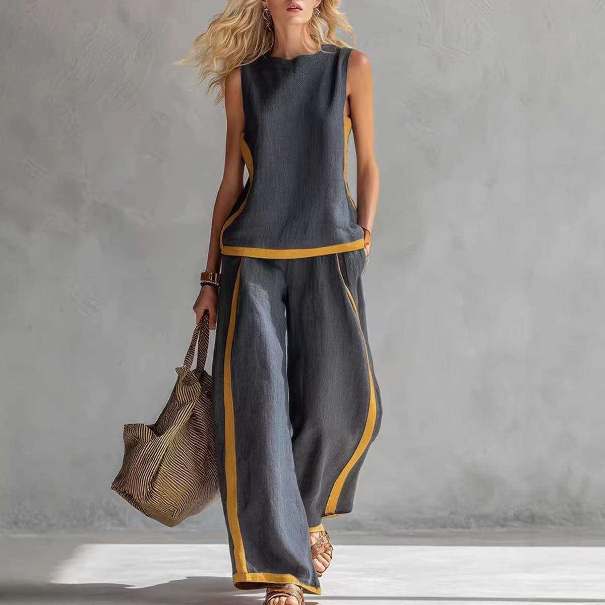 Women Linen 2 Piece Sets Color - Linen Pant Wide ulasan dan harga