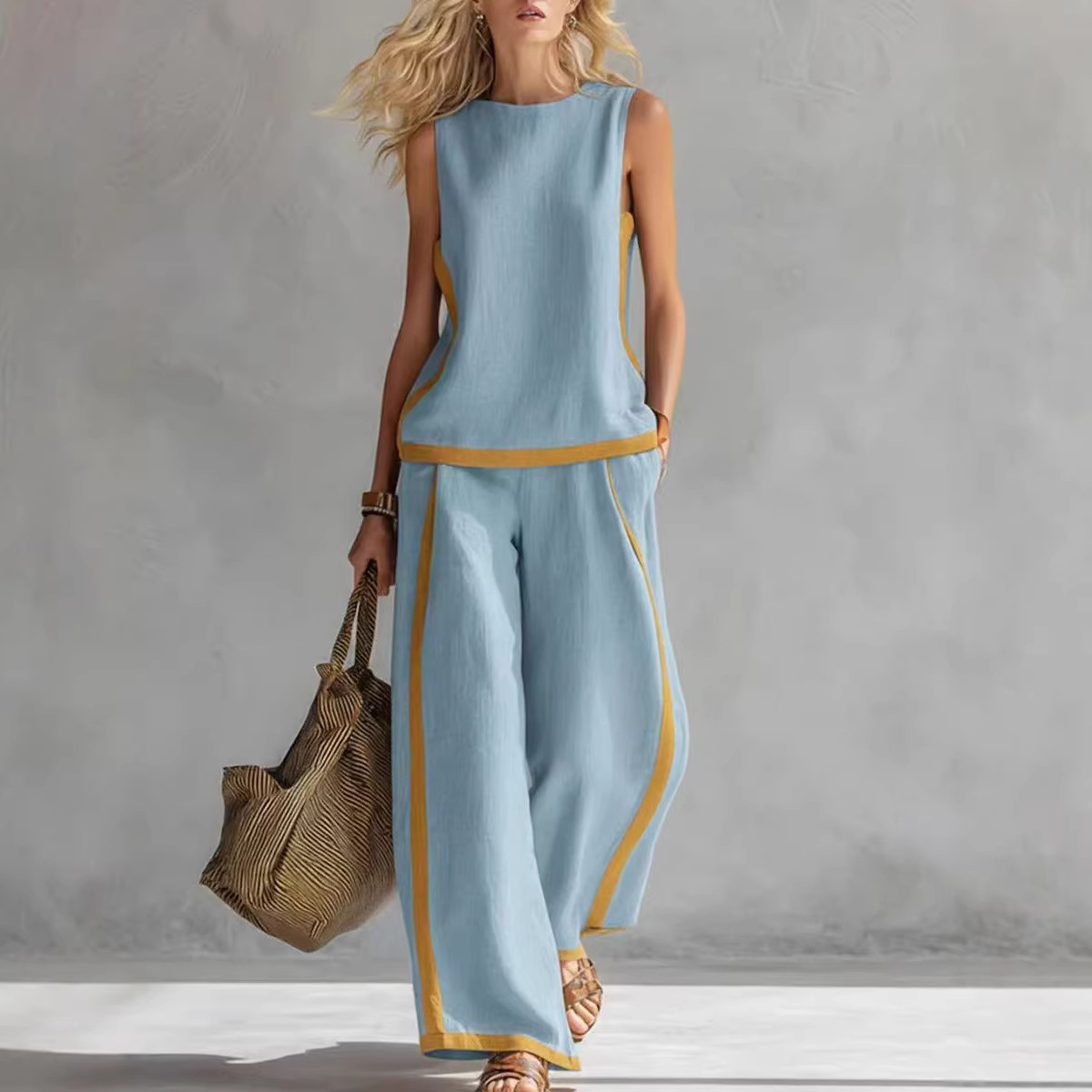 Women Linen 2 Piece Sets Color - Linen Pant Wide ulasan dan harga