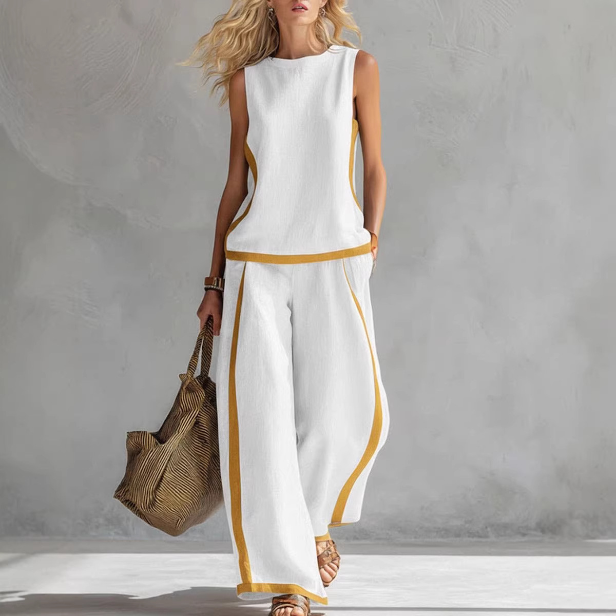 Women Linen 2 Piece Sets Color - Linen Pant Wide ulasan dan harga