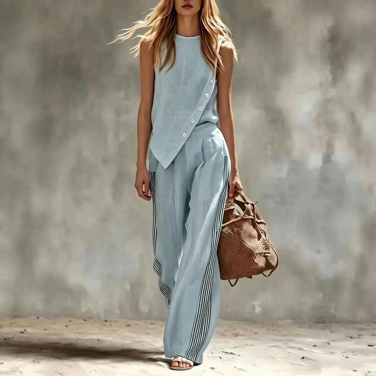 Side Button Irregular Sleevele - Linen Pant Wide ulasan dan harga