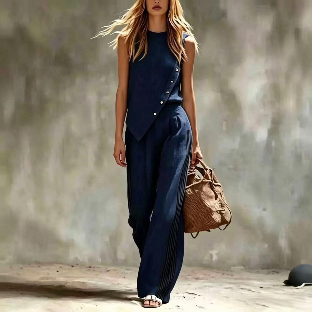 Side Button Irregular Sleevele - Linen Pant Wide ulasan dan harga