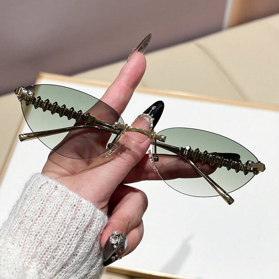 INS  Metal Rivet Frameless Cat - Sunglasses Cat Eye ulasan dan harga