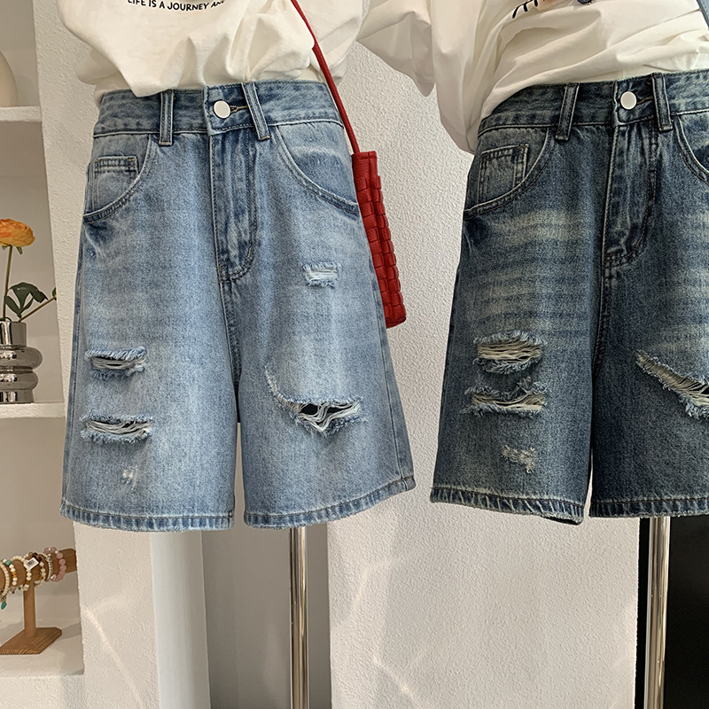 Denim Short Pant Women Jeans V - Shorts Denim Frayed ulasan dan harga