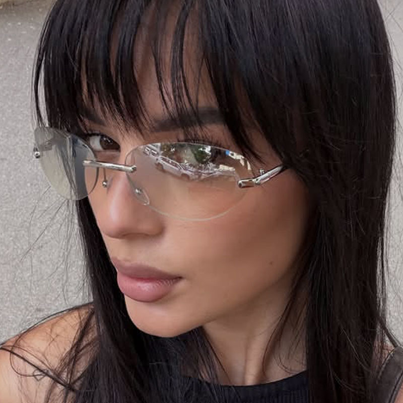 Rimless  Oval Sun Glasses for  - Sunglasses Cat Eye ulasan dan harga
